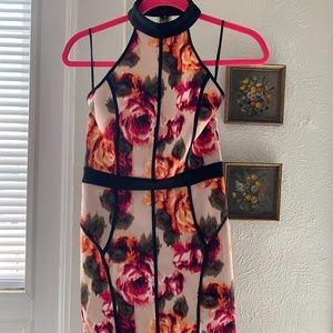 Floral cocktail dress with black piping! Size S
